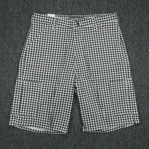 Game Bibs Shorts Mens 34 Black White Houndstooth Cargo Flat Front